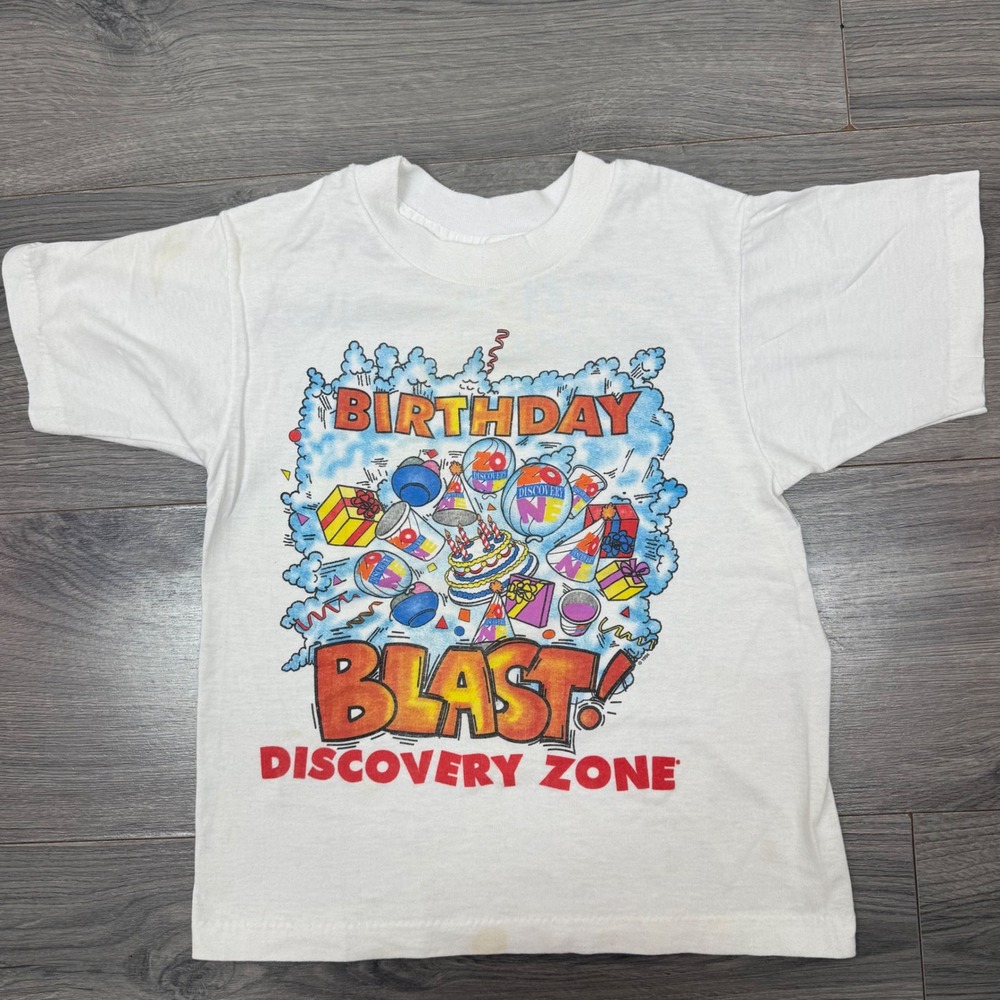 Vintage 1994 Discovery Zone Birthday Blast Kids T Shirt USA Made White 10‑12